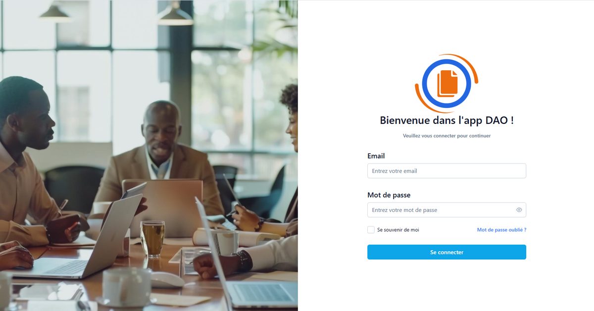 Interface de la plateforme de gestion des DAO