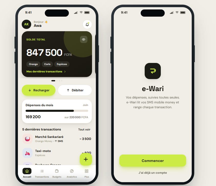 Écrans de l'application mobile e-Wari