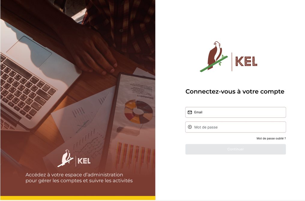 Écran de connexion de l'espace d'administration KEL