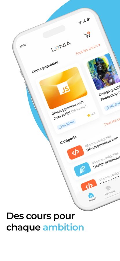 Écran d'accueil de l'application mobile LONIA