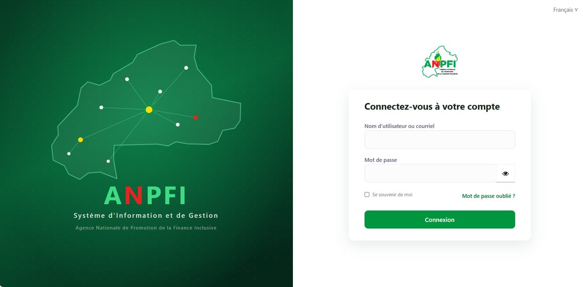 Écran de connexion de la plateforme SIG